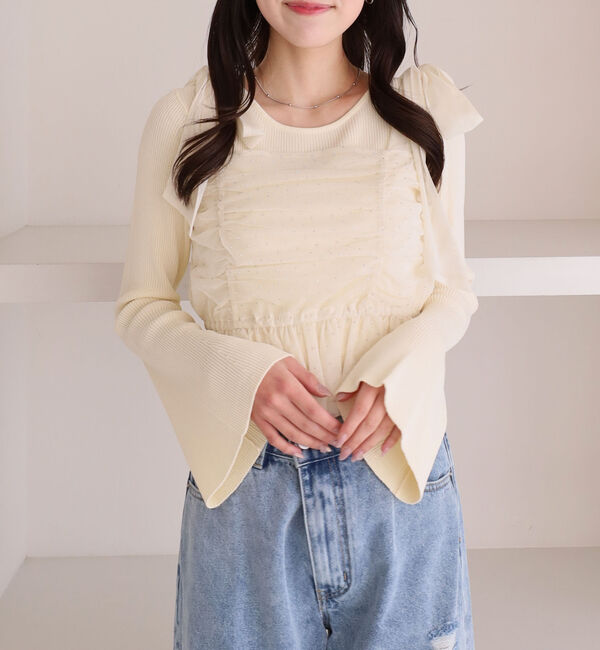 archives「ラインストーンチュールビスチェ&times;リブニットＳＥＴ」|カーディガン|CREAM