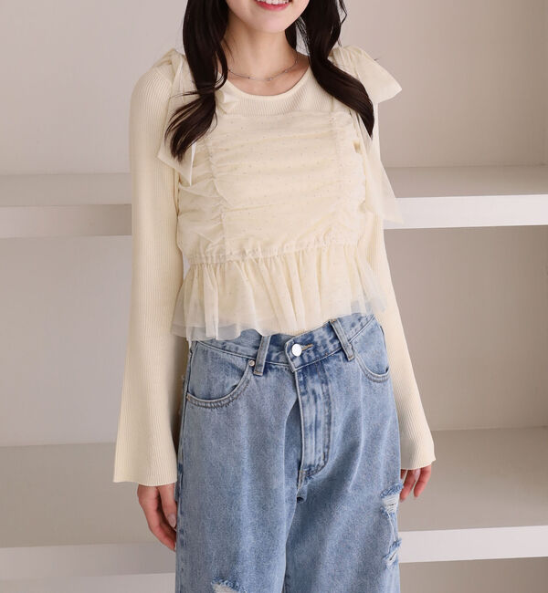 archives「ラインストーンチュールビスチェ&times;リブニットＳＥＴ」|カーディガン|