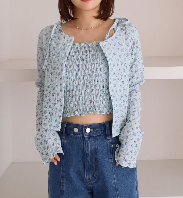 archives「小花柄シャーリングビスチェカットアンサンブル」|カーディガン|BLUE