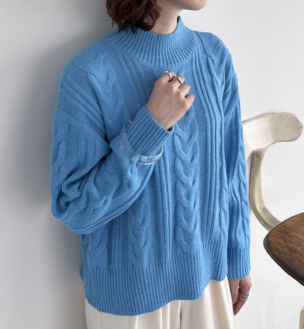 Doux archives「ケーブルハイネックニットプルオーバー」|ニット・セーター|BLUE