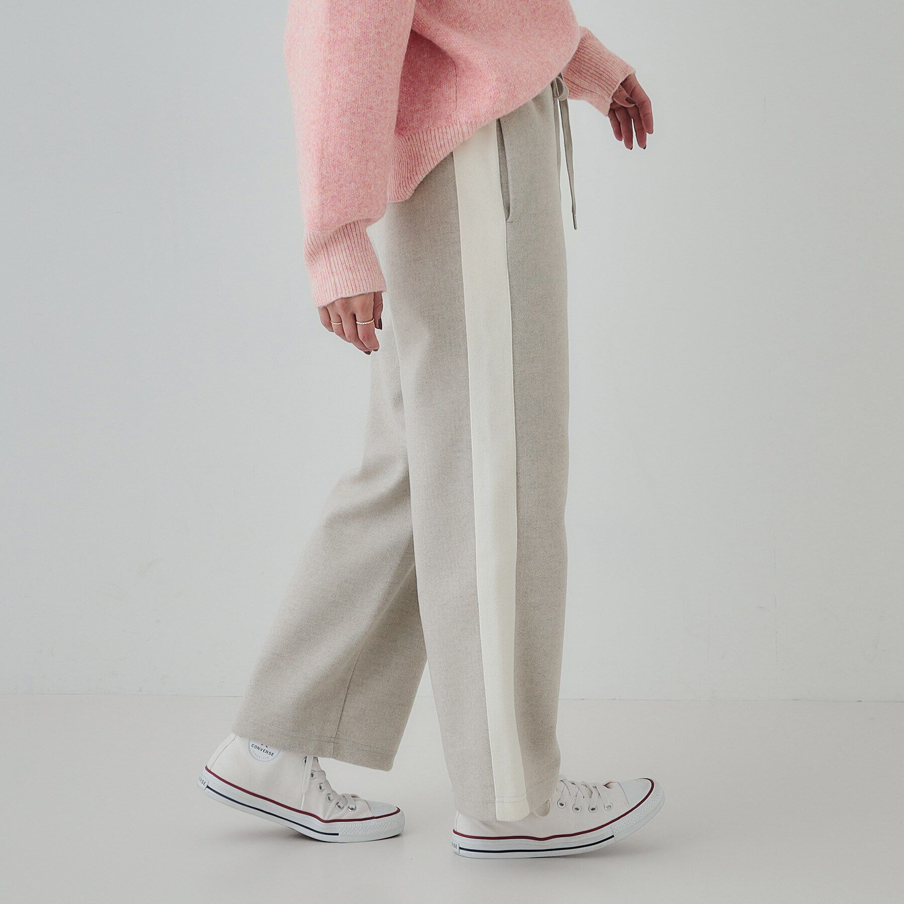 SHOO･LA･RUE「【S-LL】脚のラインをきれいに見せる サイドライン起毛イージーパンツ」|その他|