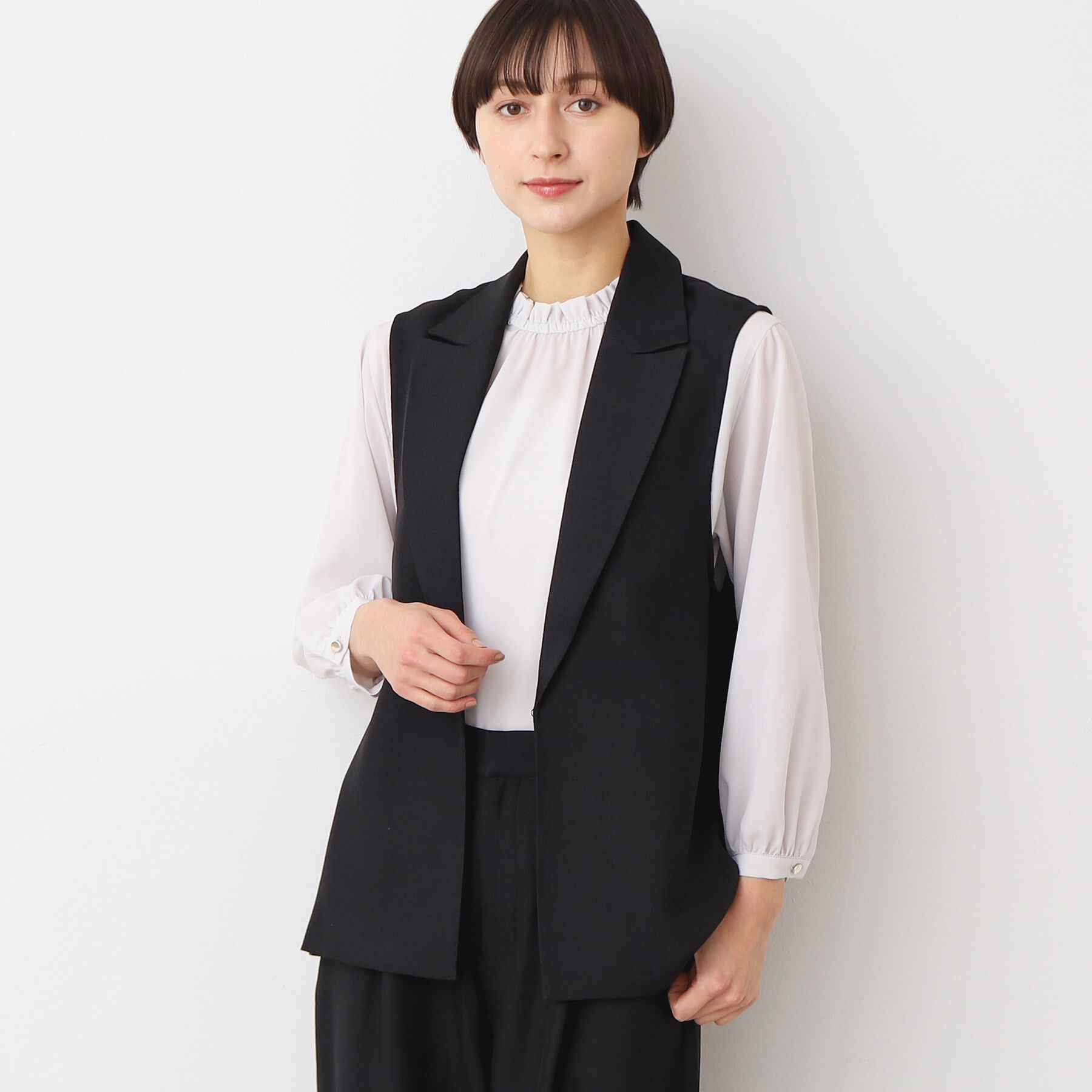 Dessin「【洗える・セットアップ可能】スリーブレス襟付きジャケット（S～L）」|ベスト・ジレ|
