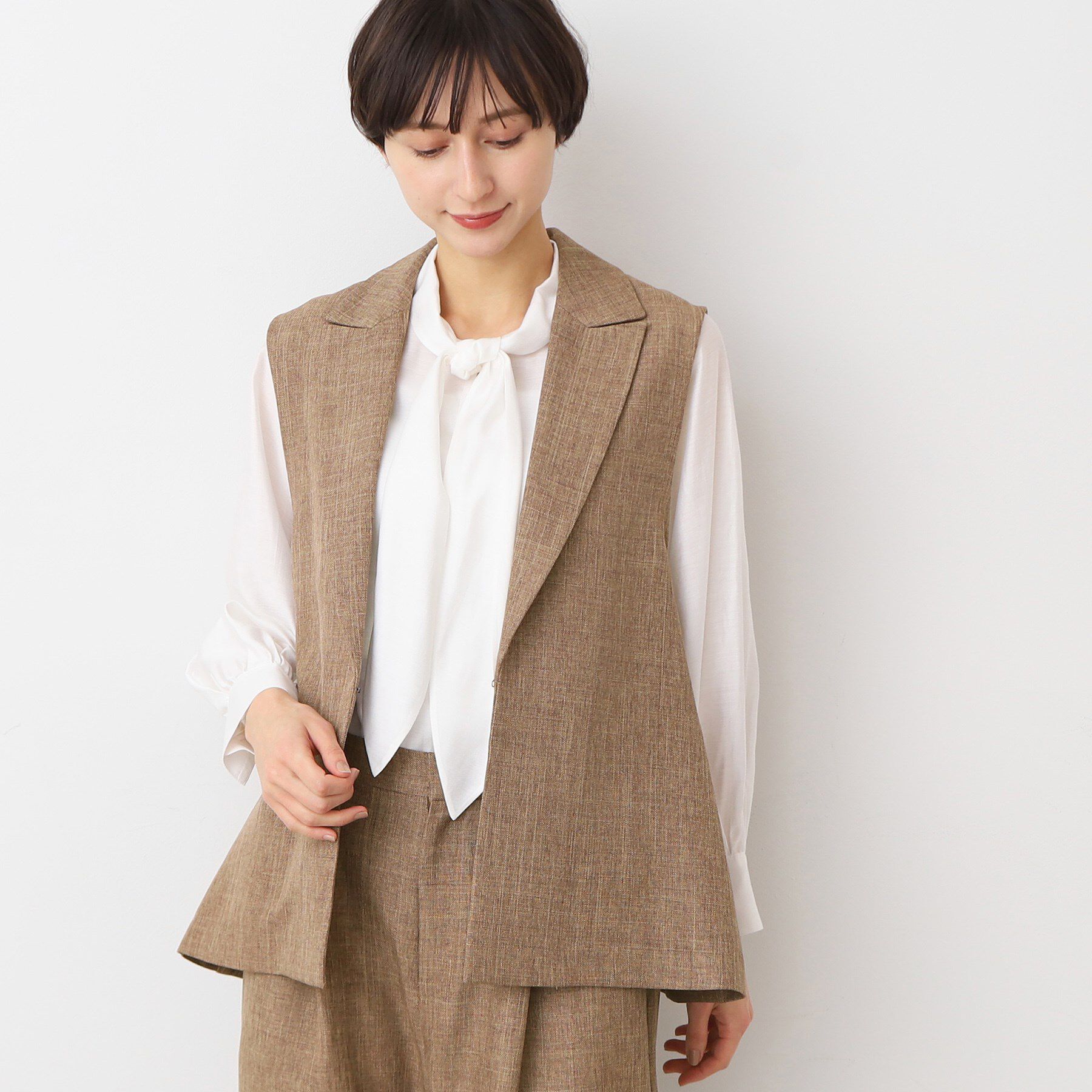 Dessin「【洗える・セットアップ可能】スリーブレス襟付きジャケット（S～L）」|ベスト・ジレ|