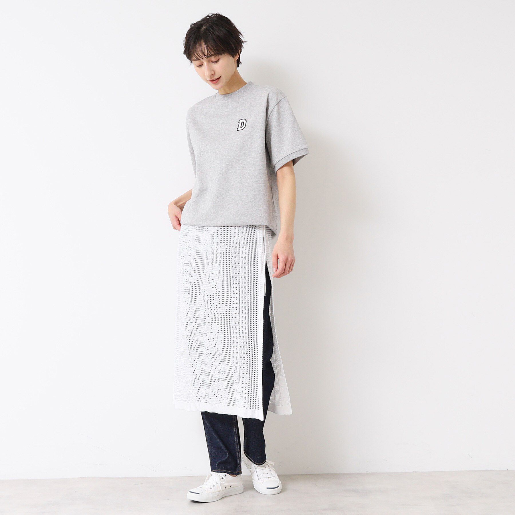 Dessin「【洗える】フラワー柄ニット巻き風スカート」|スカート|