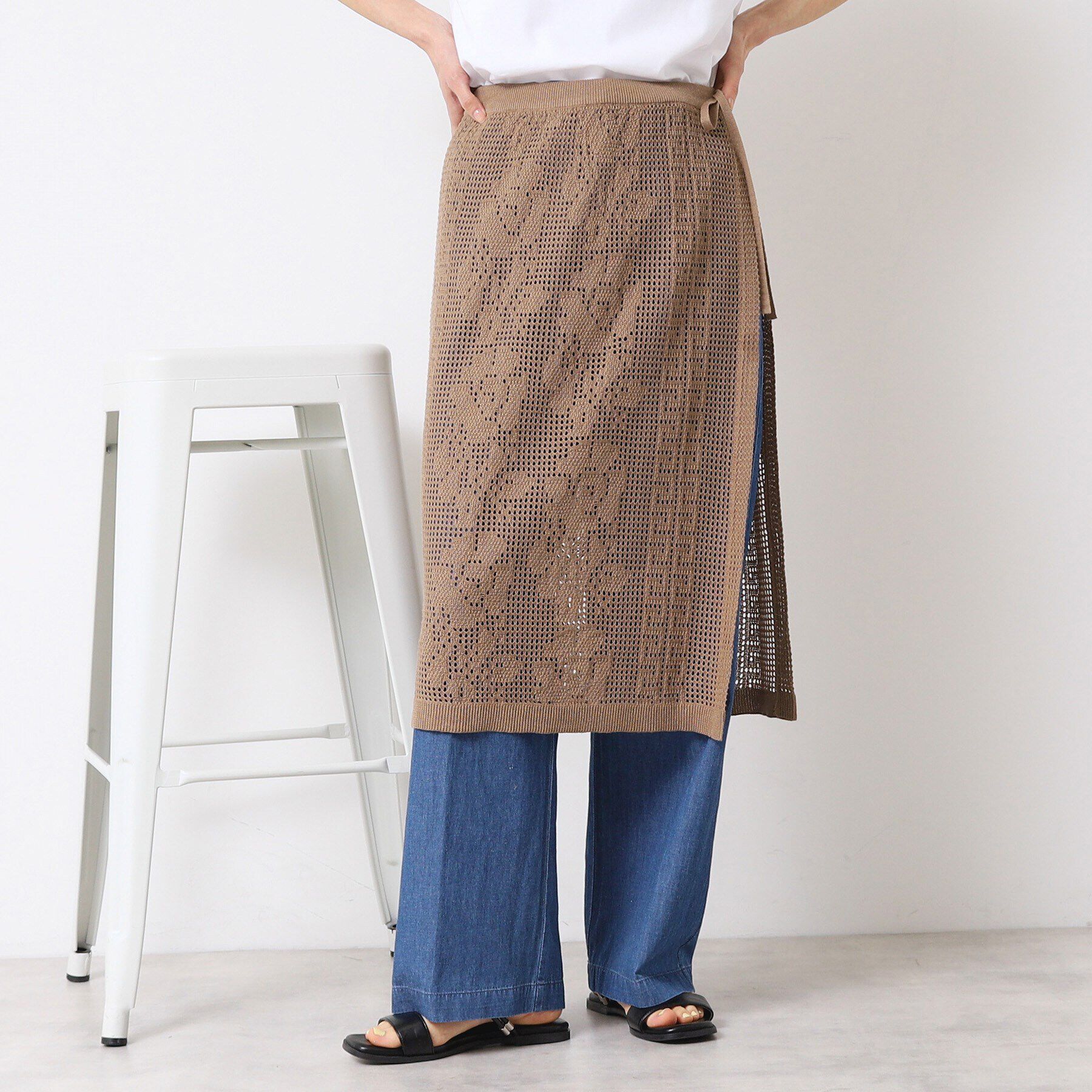 Dessin「【洗える】フラワー柄ニット巻き風スカート」|スカート|