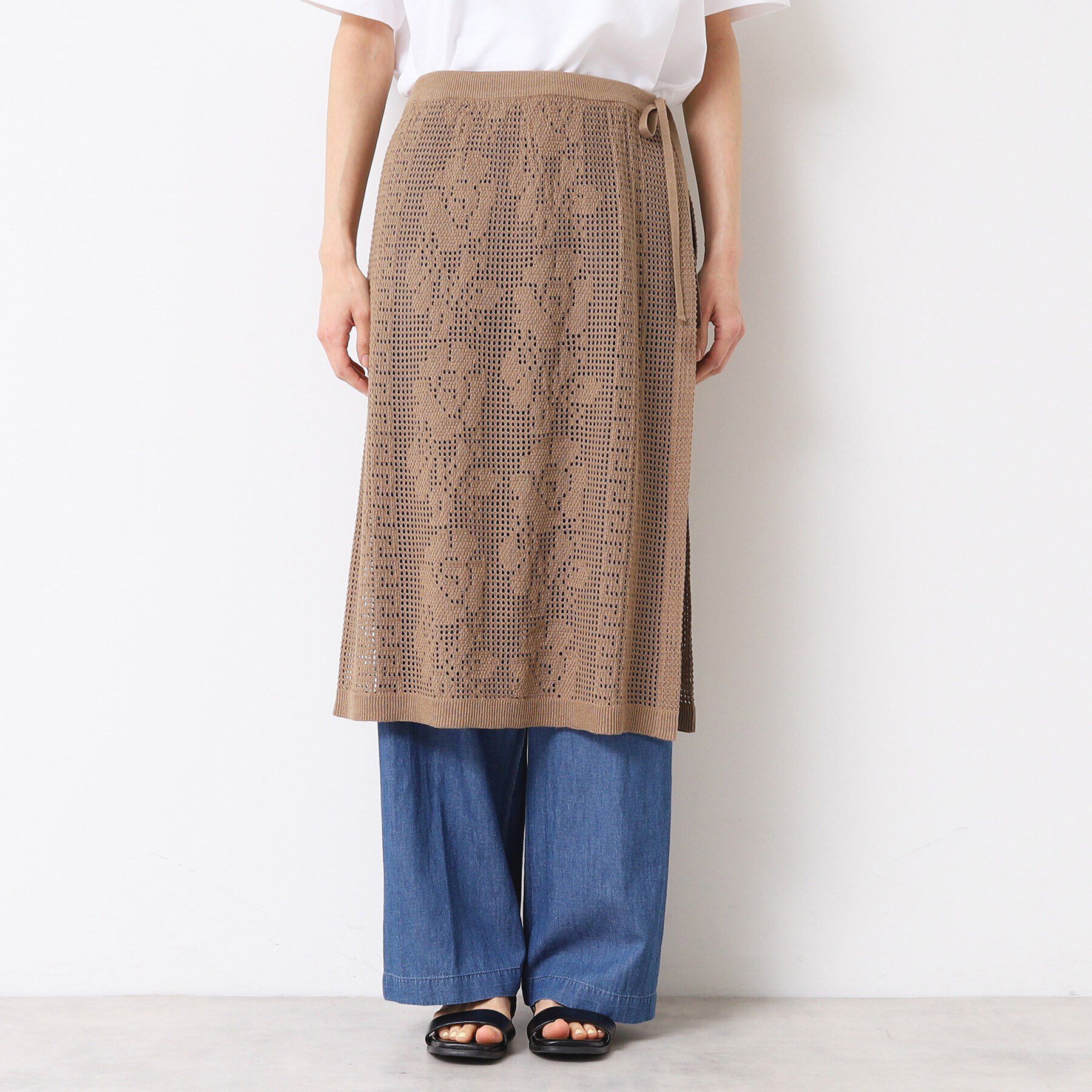 Dessin「【洗える】フラワー柄ニット巻き風スカート」|スカート|