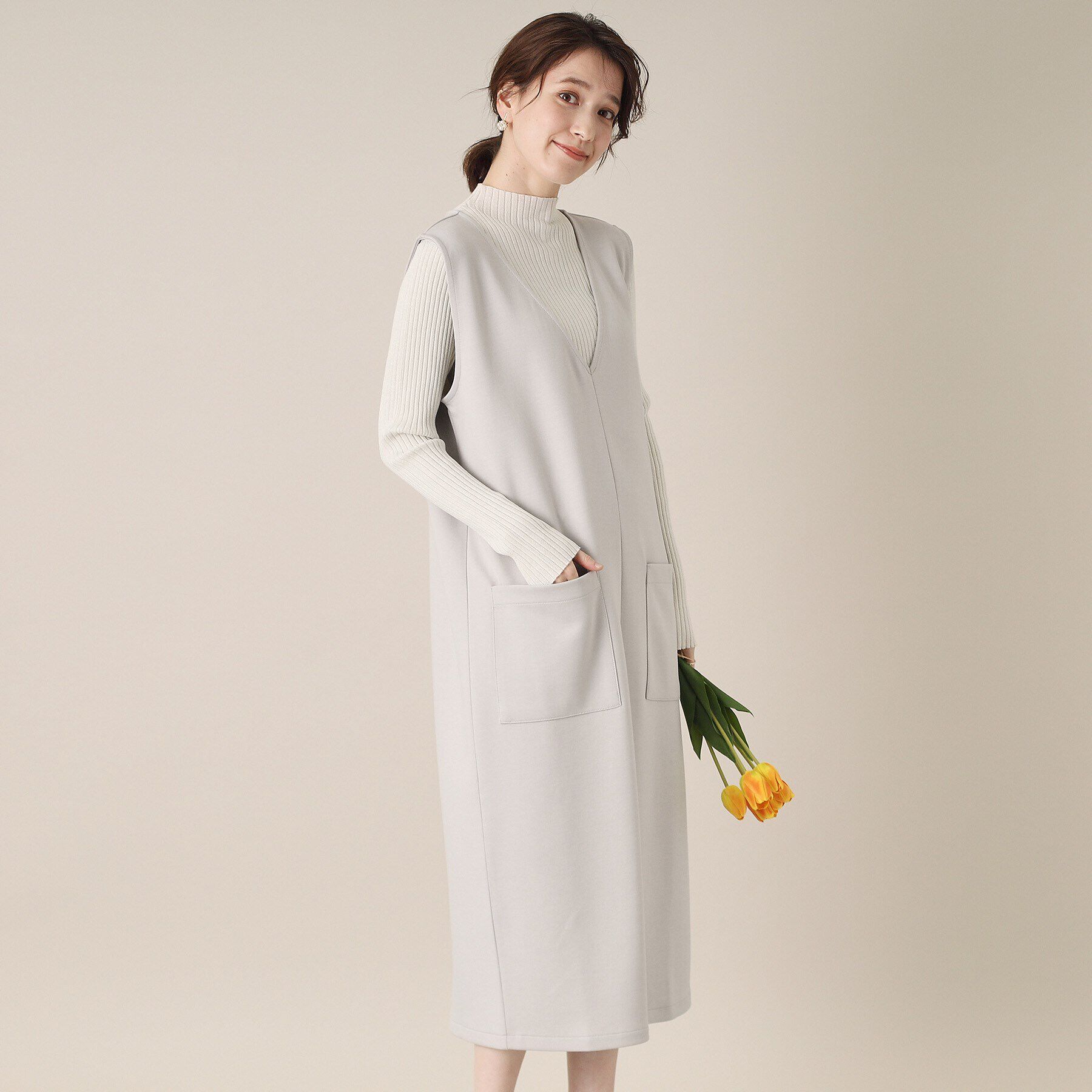 ITS&rsquo;DEMO「【手洗い可】ダンボールジャージージャンスカ」|ワンピース|ライトグレー(011