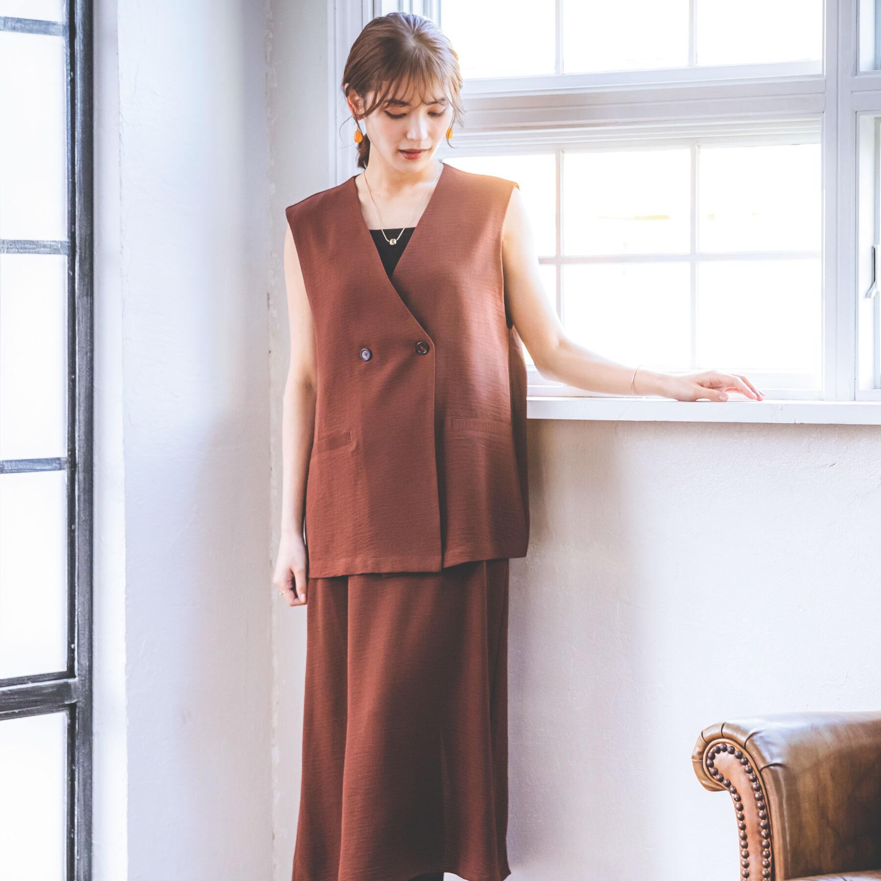 ITS&rsquo;DEMO「【接触冷感／吸水速乾／洗濯機OK／イージーケア】ジレ&times;キャミワンピースセット＜ラク服シリーズ＞」|ワンピース|