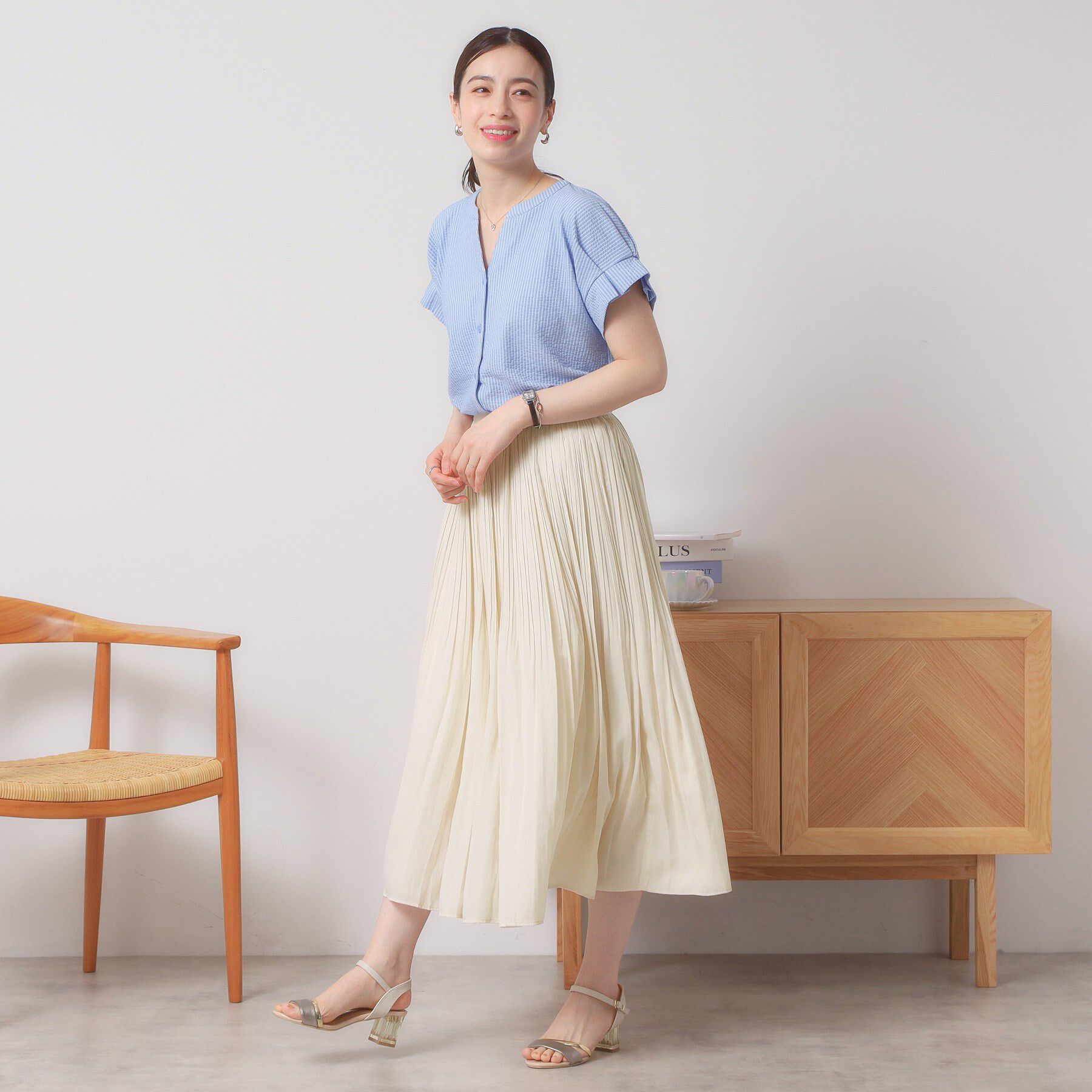 ITS&rsquo;DEMO「【手洗い可／ウエストゴム】サテンプリーツスカート」|スカート|