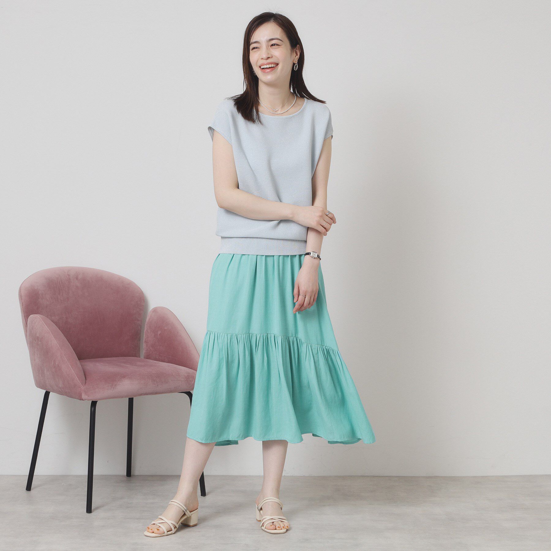 ITS&rsquo;DEMO「【ウエストゴム／手洗い可】強撚スラブスカート」|スカート|