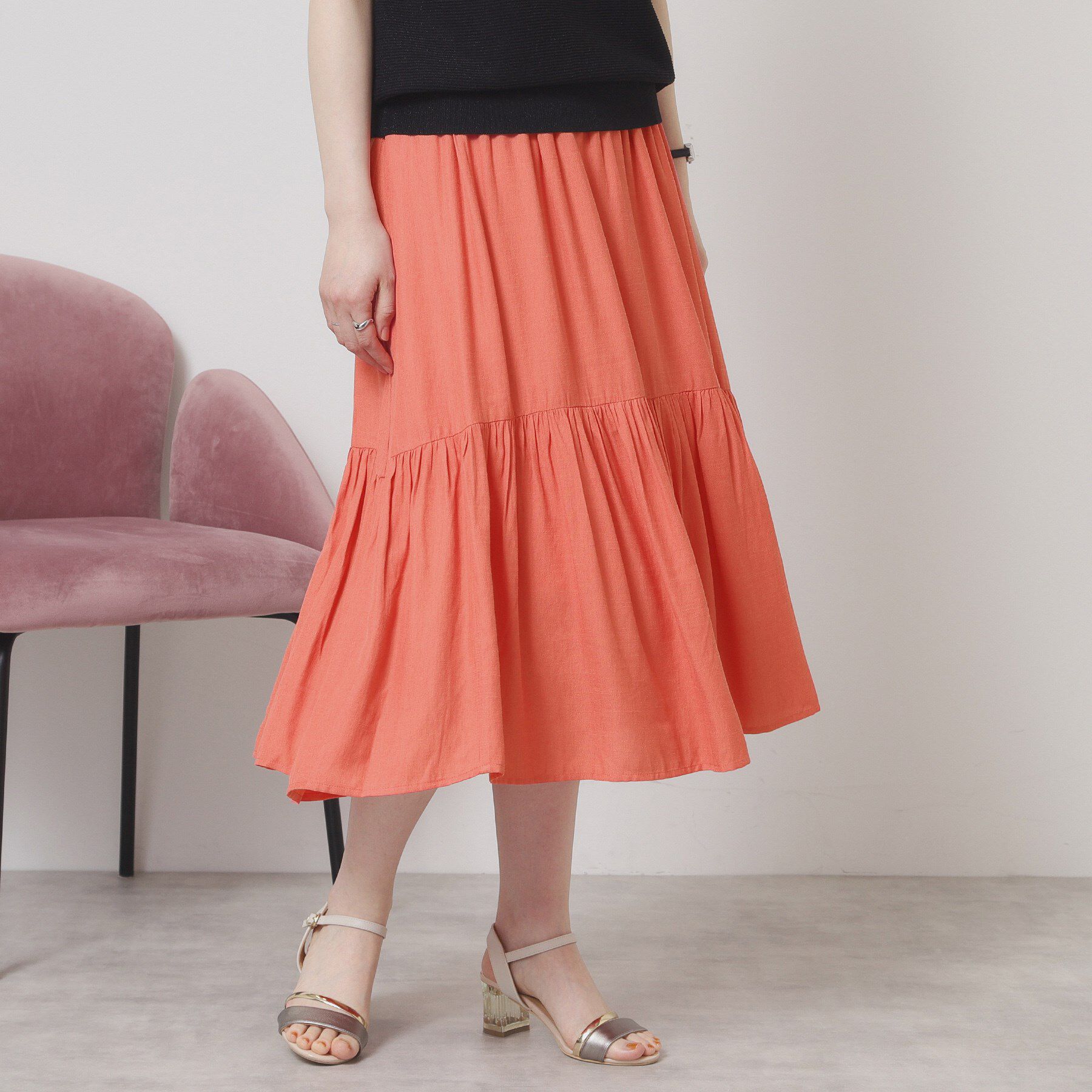 ITS&rsquo;DEMO「【ウエストゴム／手洗い可】強撚スラブスカート」|スカート|