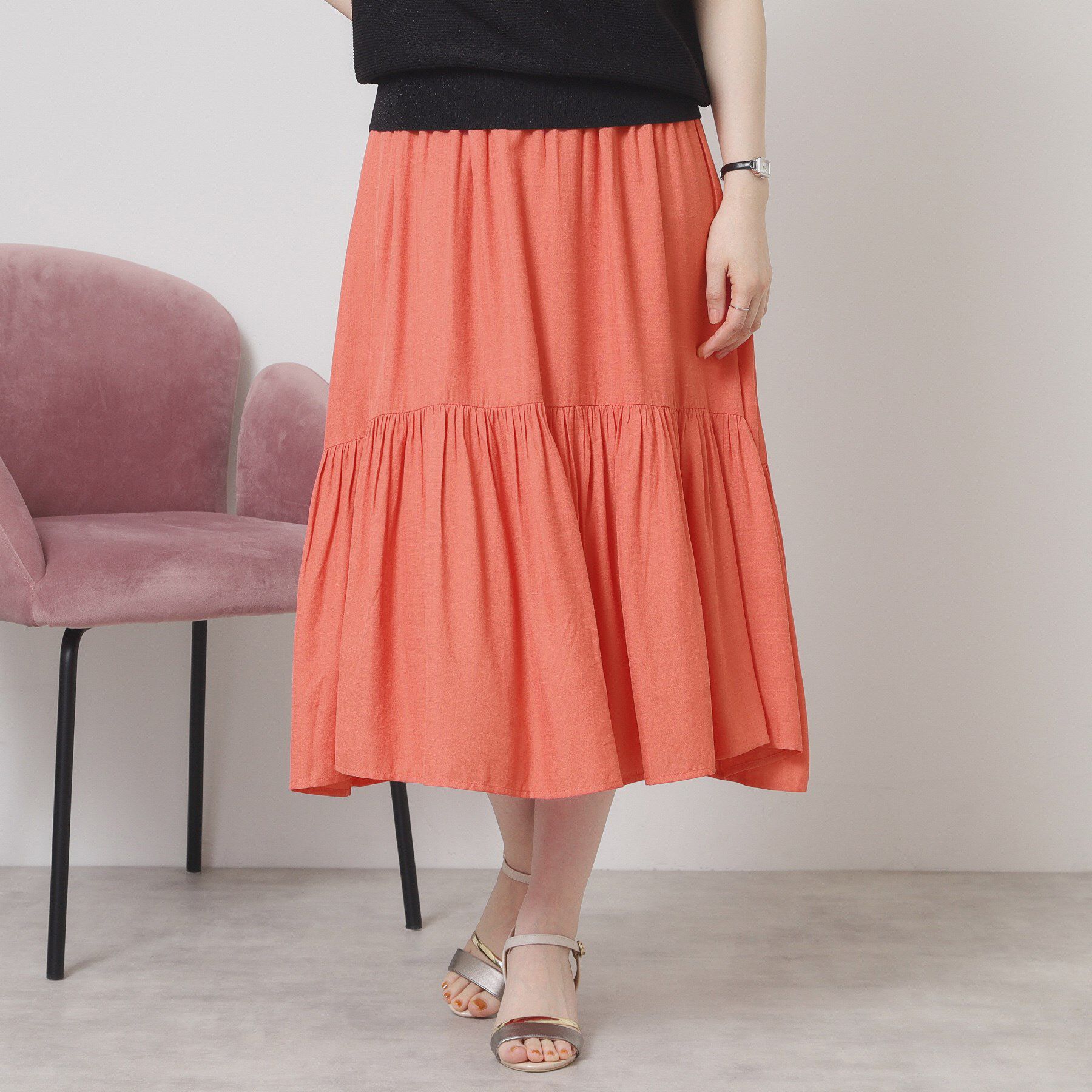 ITS&rsquo;DEMO「【ウエストゴム／手洗い可】強撚スラブスカート」|スカート|ピンク(073)