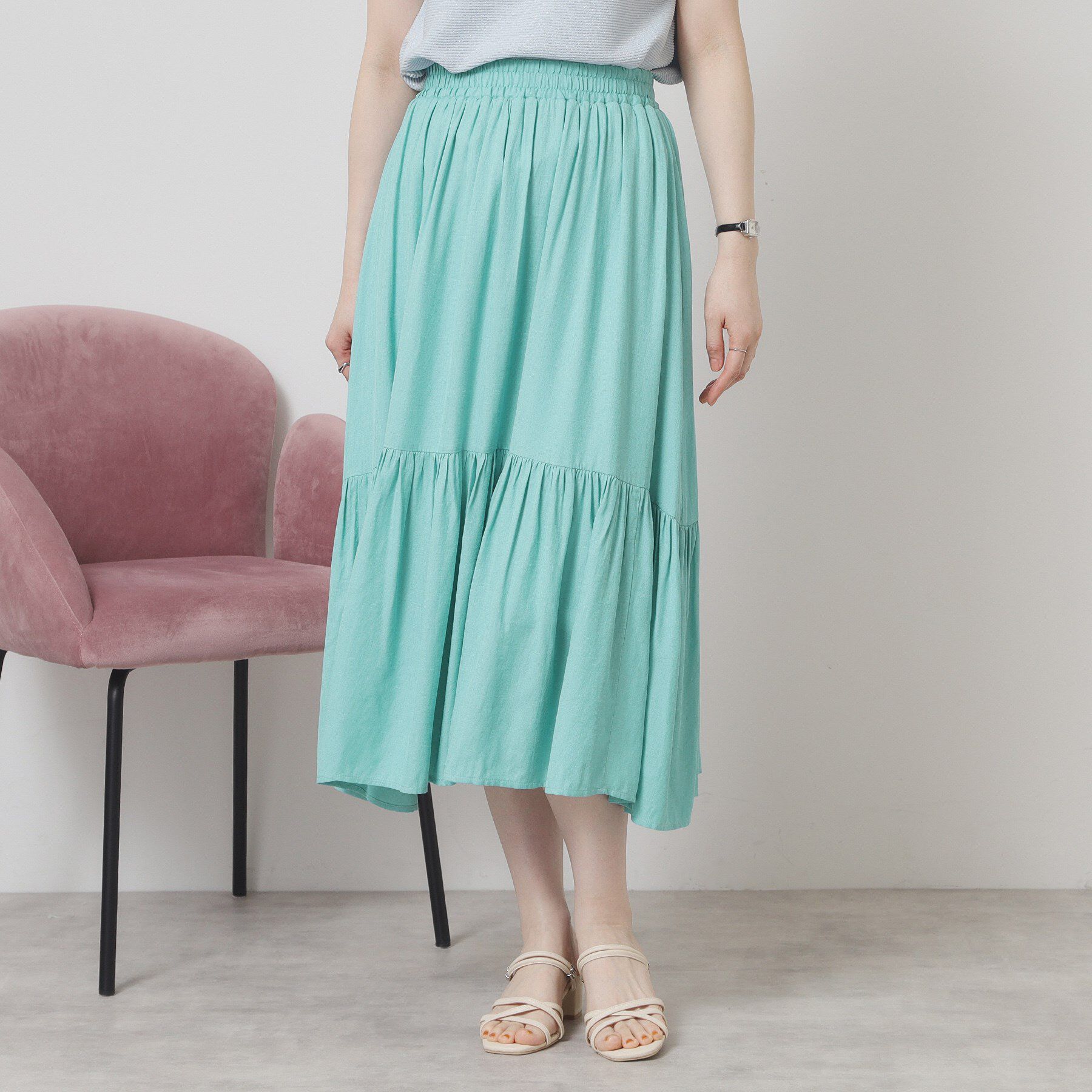 ITS&rsquo;DEMO「【ウエストゴム／手洗い可】強撚スラブスカート」|スカート|ブルーグリーン(09