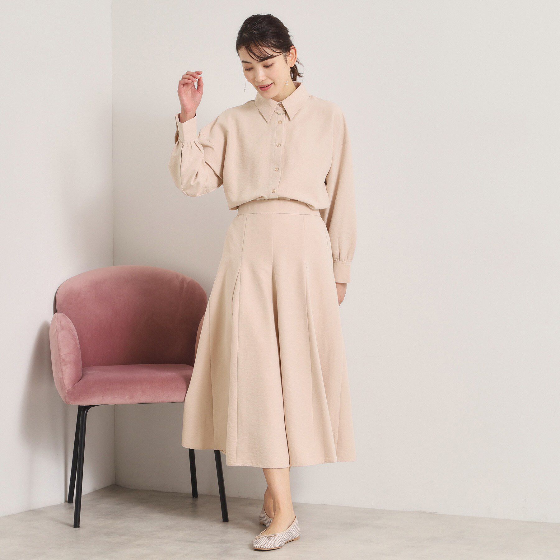 ITS&rsquo;DEMO「【手洗い可／セットアップ可】サテンピーチシャツ」|シャツ・ブラウス|