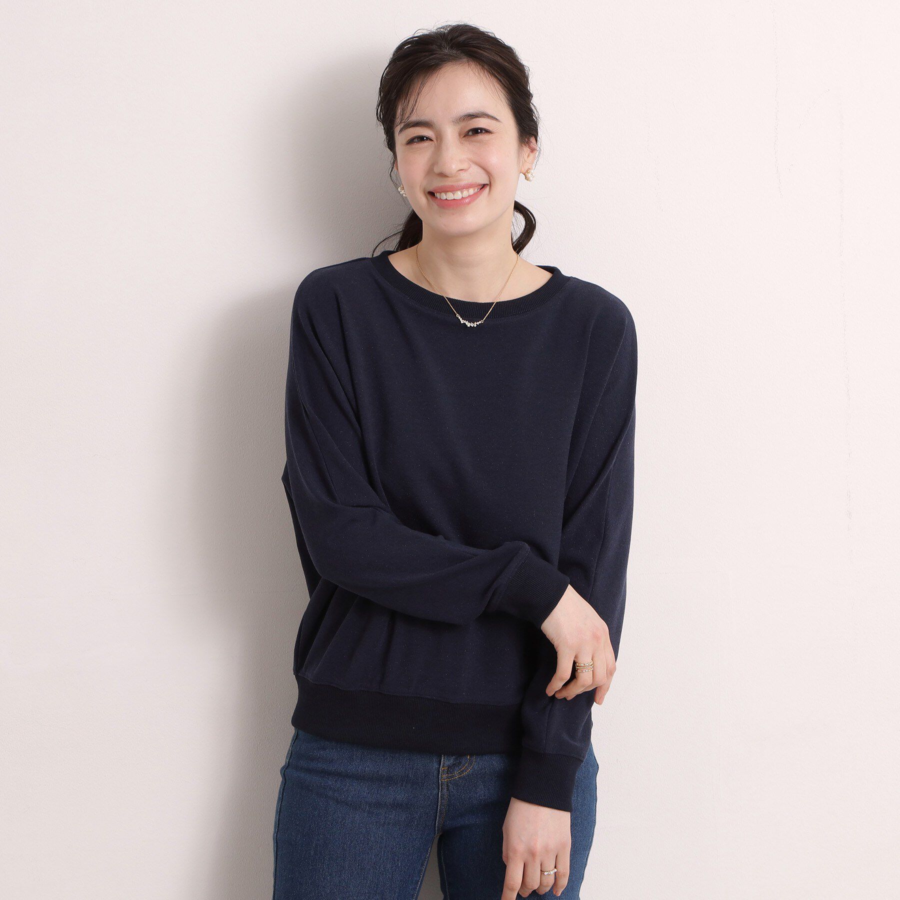 ITS&rsquo;DEMO「【手洗い可】ラメポンチドルマンプルオーバー」|Tシャツ・カットソー|ネイビー(094)