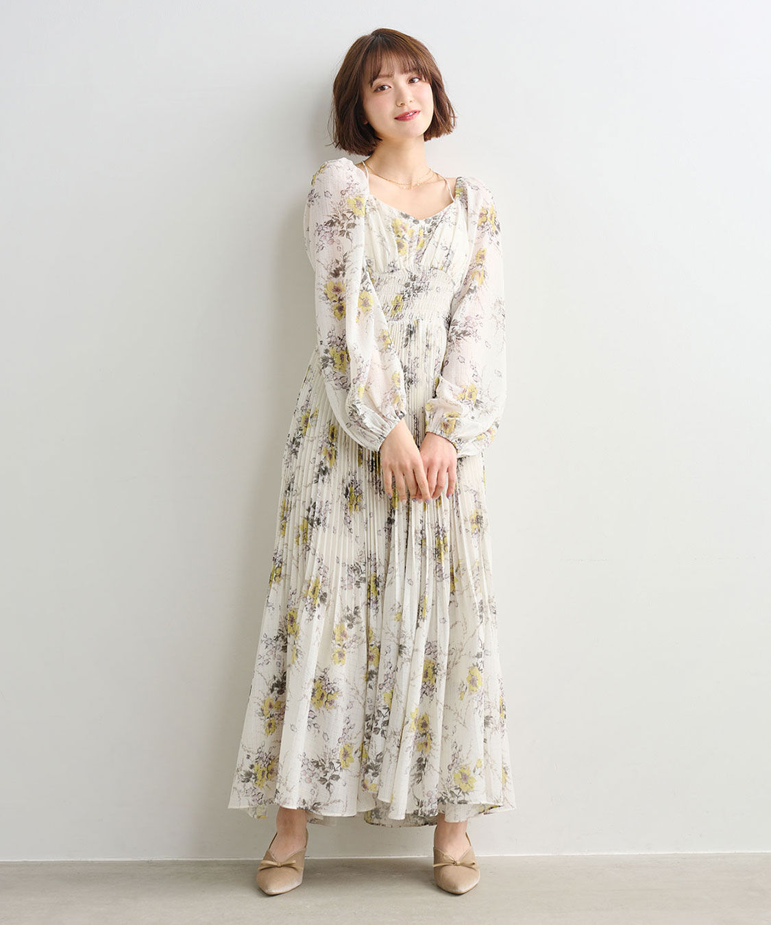 COCO DEAL「シャーリングフラワーワンピース」|ワンピース|