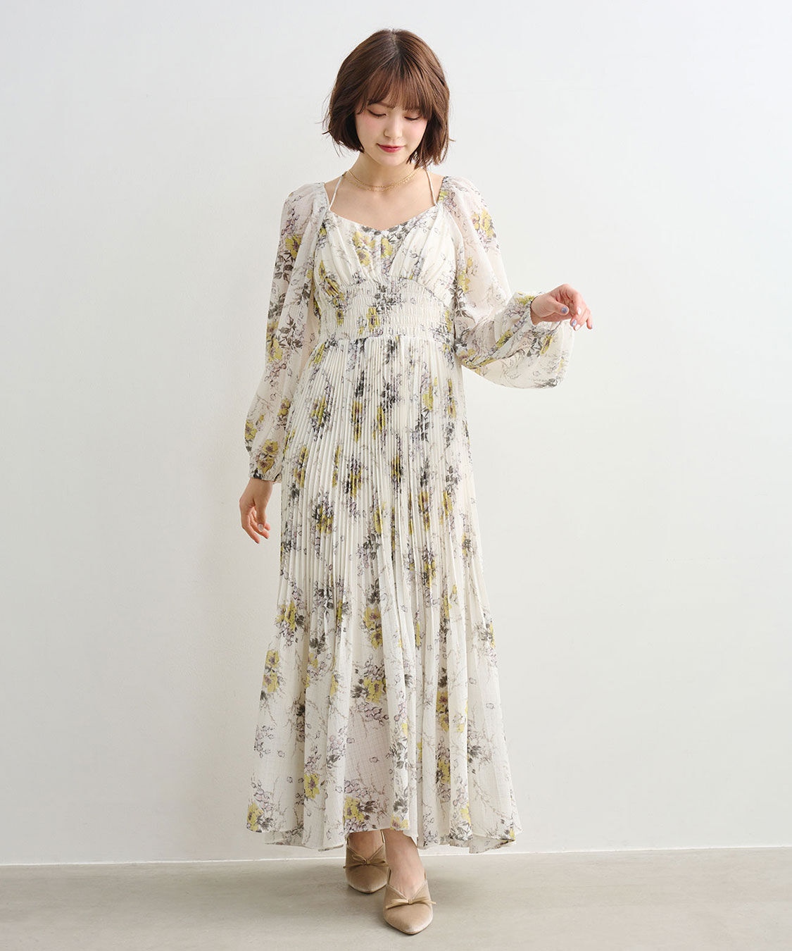 COCO DEAL「シャーリングフラワーワンピース」|ワンピース|