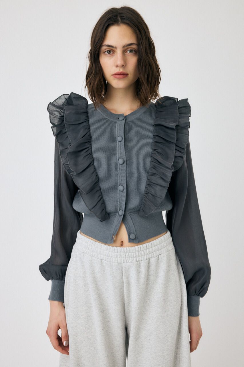 MOUSSY「WOVEN FRILLS カーディガン」|ニット・セーター|