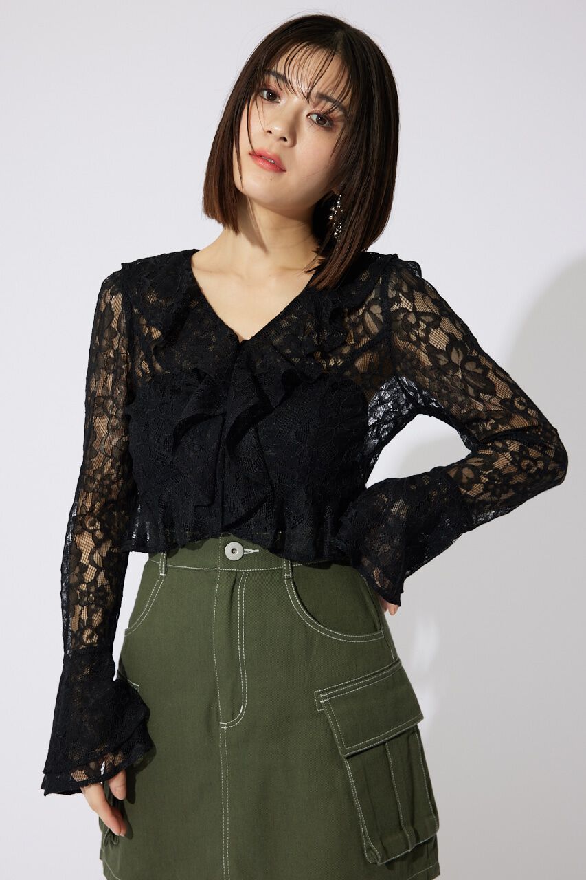 rienda「フロントフリル2WAYレースブラウス」|シャツ・ブラウス|