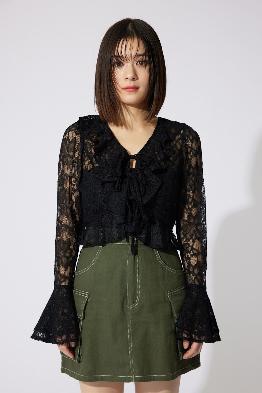 rienda「フロントフリル2WAYレースブラウス」|シャツ・ブラウス|
