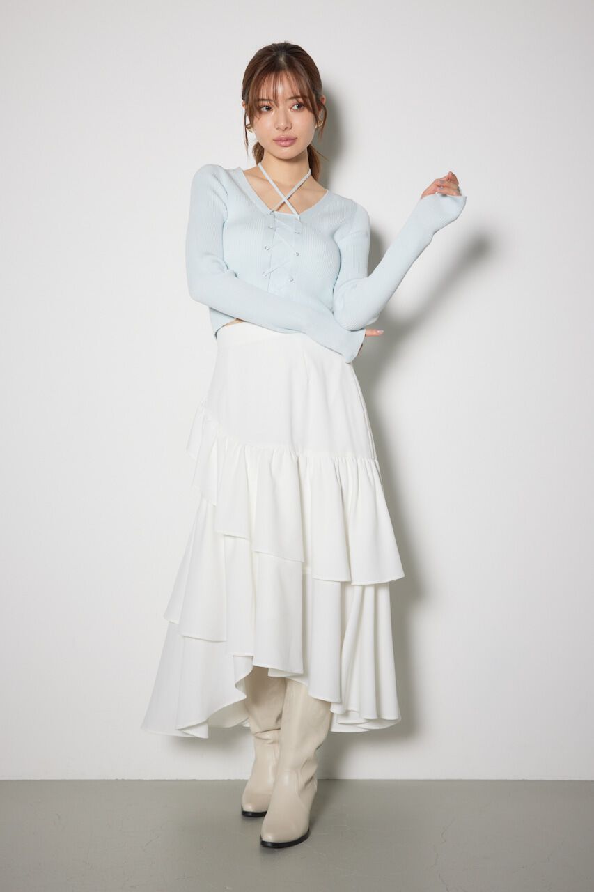 rienda「レースアップリブニットトップス」|ニット・セーター|