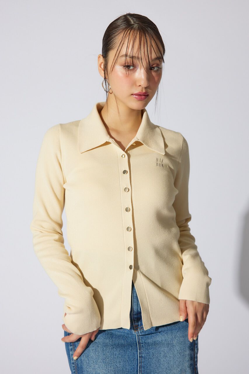 rienda「刺繍ロゴニットカーディガントップス」|ニット・セーター|