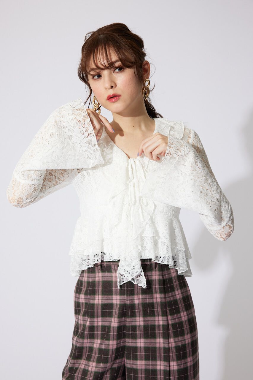 rienda「フリルレースブラウス」|シャツ・ブラウス|