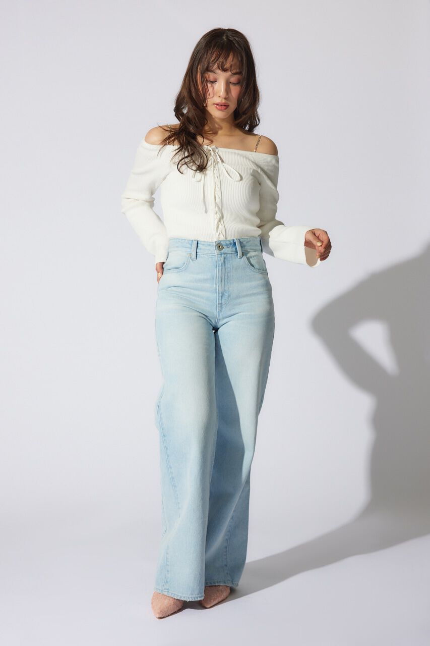 rienda「サイドVラインジャストウエストパンツ」|デニム|