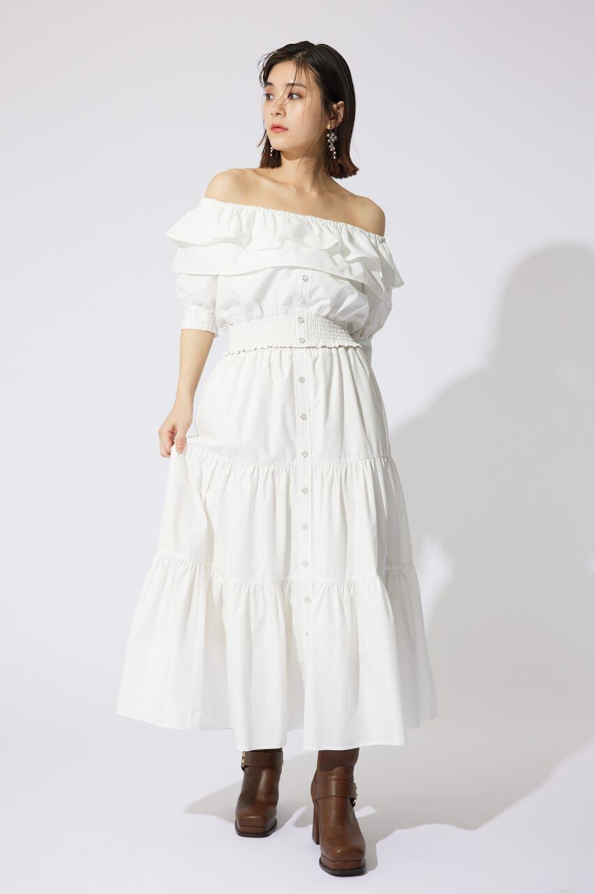 rienda「センターボタンデザインティアードフレアスカート」|スカート|