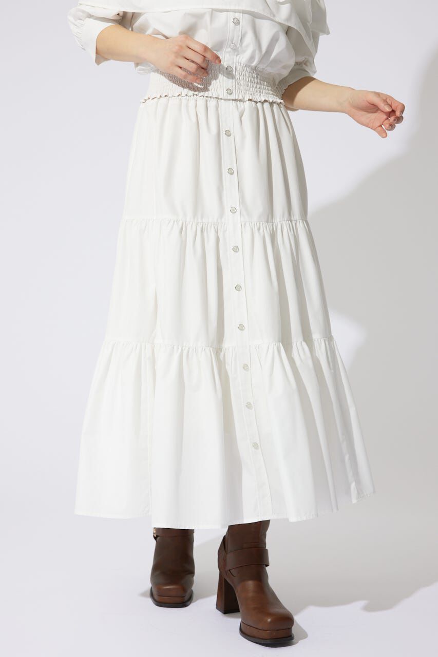 rienda「センターボタンデザインティアードフレアスカート」|スカート|