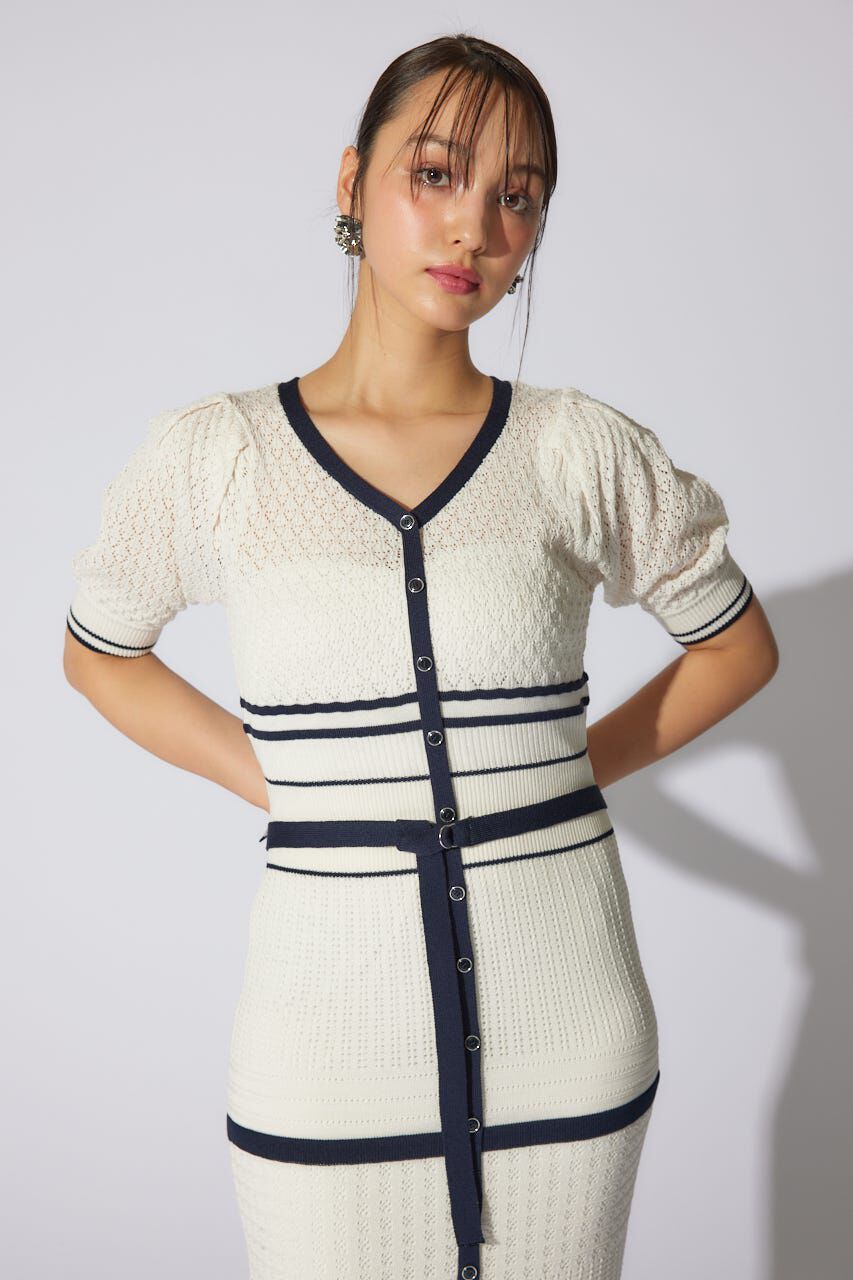 rienda「2WAYフリンジライン配色クロシェニットワンピース」|ワンピース|