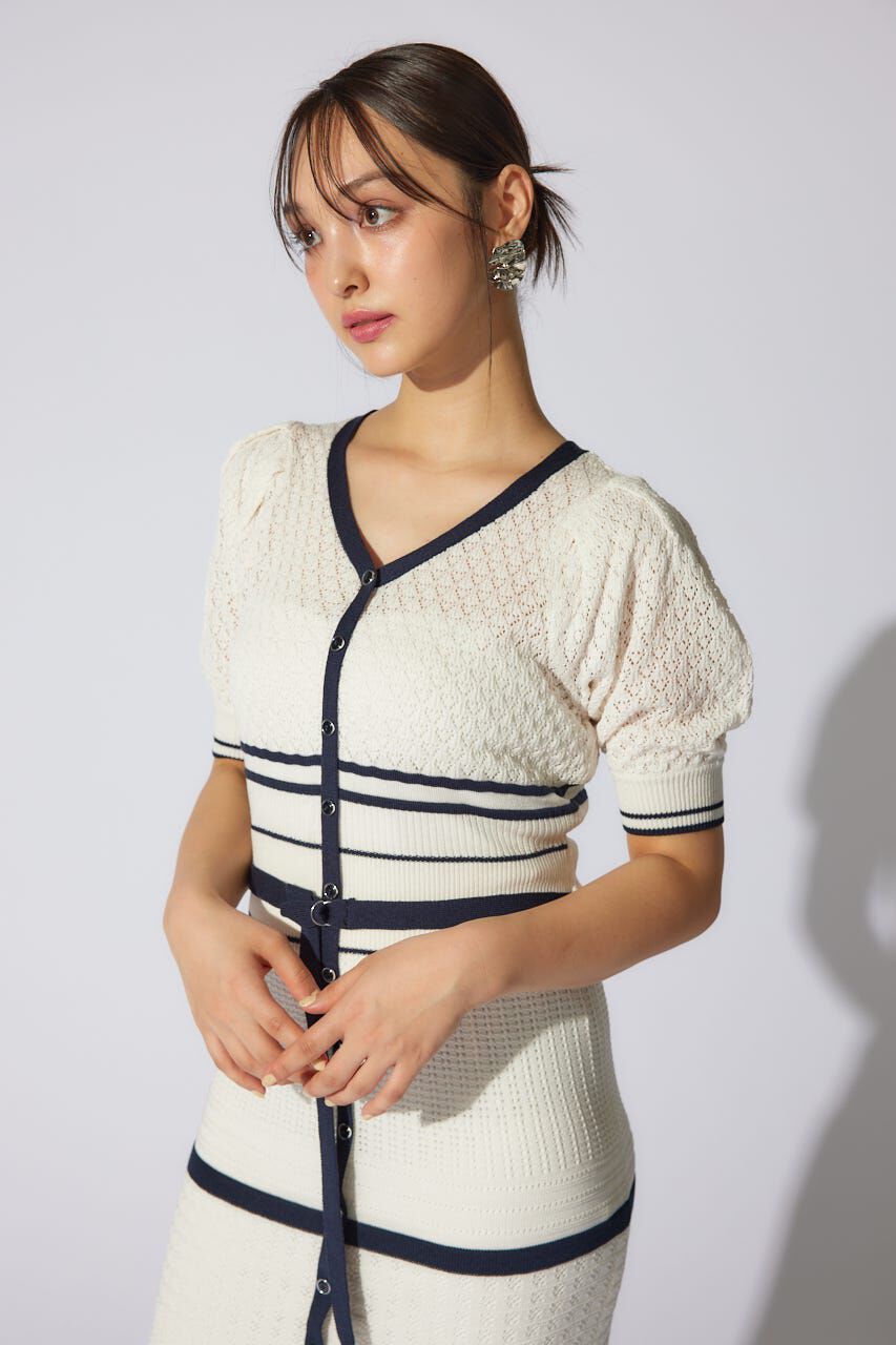 rienda「2WAYフリンジライン配色クロシェニットワンピース」|ワンピース|