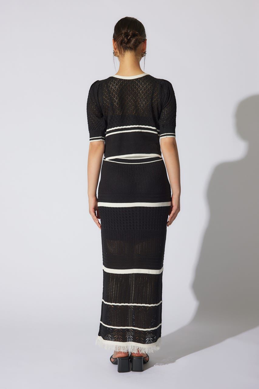 rienda「2WAYフリンジライン配色クロシェニットワンピース」|ワンピース|