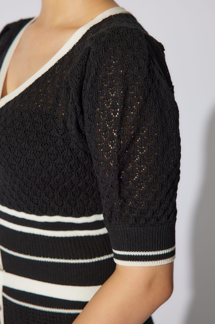 rienda「2WAYフリンジライン配色クロシェニットワンピース」|ワンピース|