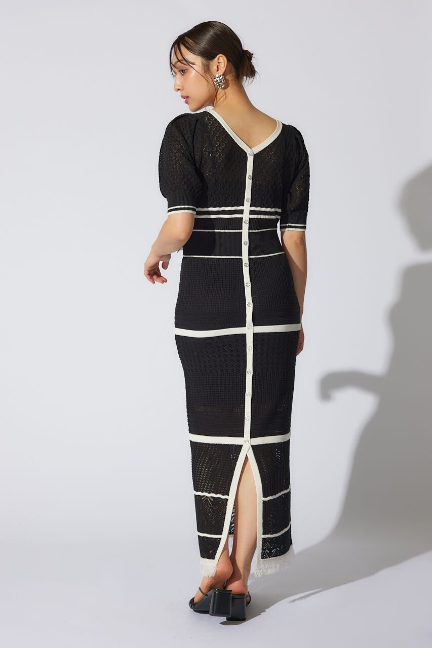 rienda「2WAYフリンジライン配色クロシェニットワンピース」|ワンピース|