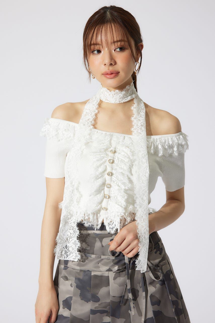 rienda「レースコンビリブニットトップス」|ニット・セーター|