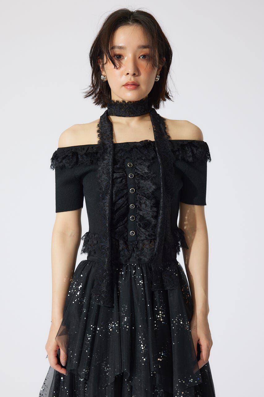 rienda「レースコンビリブニットトップス」|ニット・セーター|