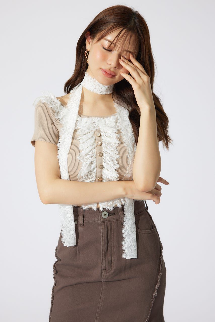 rienda「レースコンビリブニットトップス」|ニット・セーター|