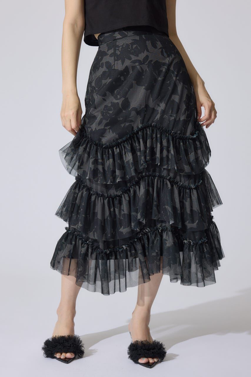 rienda「レイヤードフリルチュールティアードスカート」|スカート|柄BLK5