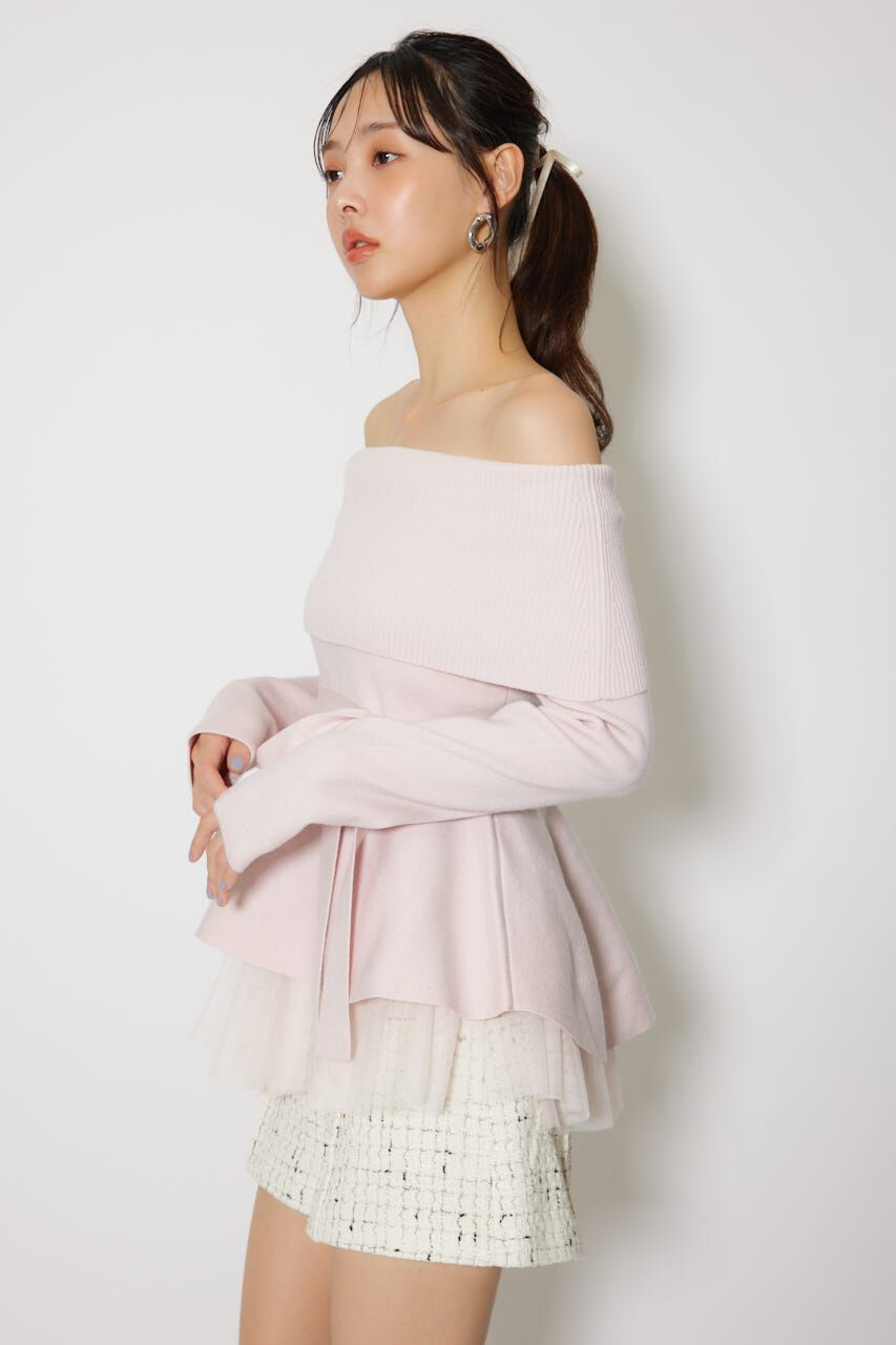 rienda「チュールレイヤードペプラムニットトップス」|ニット・セーター|