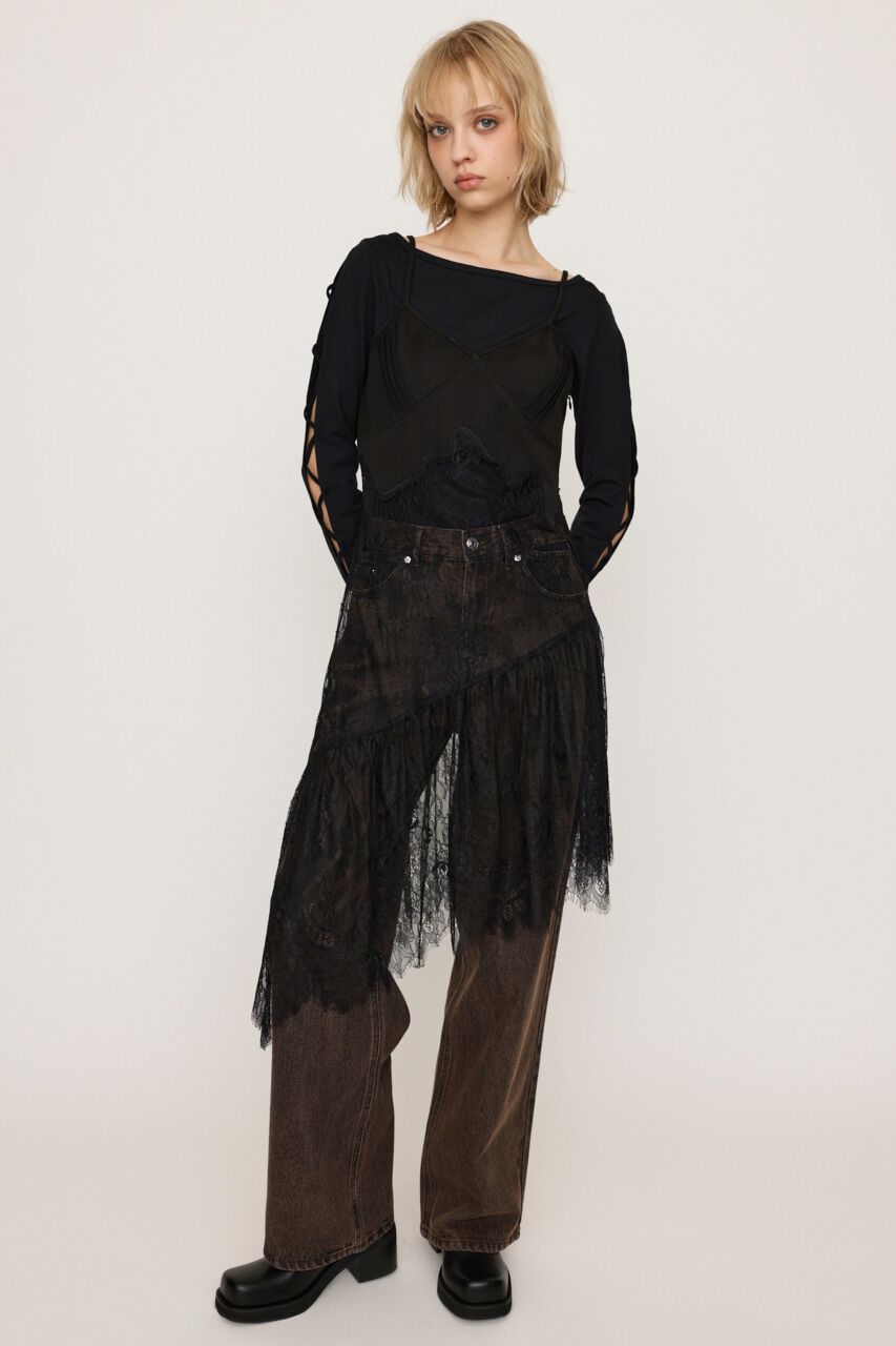 SLY「LACE DOCKED SLIP ドレス」|キャミソール|BLK