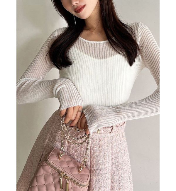 RESEXXY「シアーニットトップス」|ニット・セーター|ホワイト