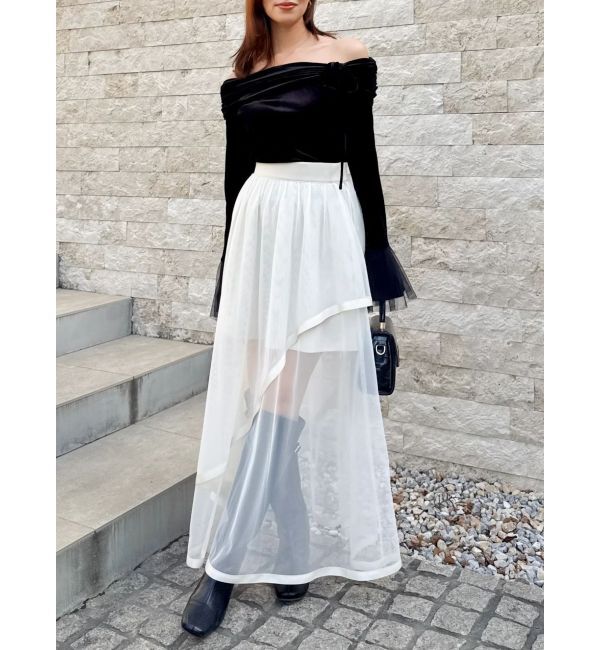 dazzlin「サテンパイピングシアーアシメティアードチュールスカート」|スカート|