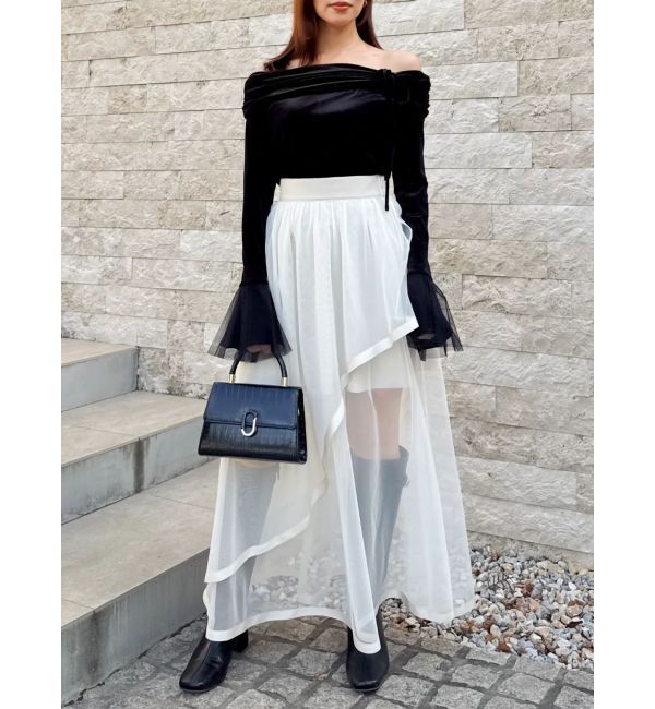dazzlin「サテンパイピングシアーアシメティアードチュールスカート」|スカート|