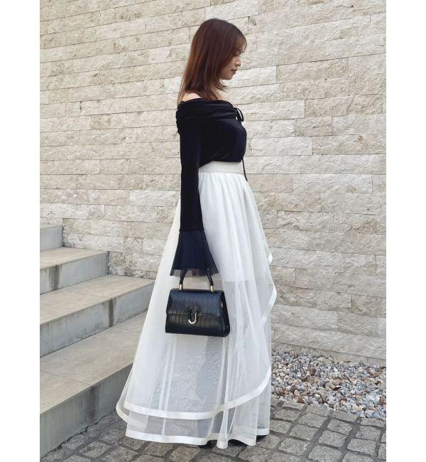 dazzlin「サテンパイピングシアーアシメティアードチュールスカート」|スカート|