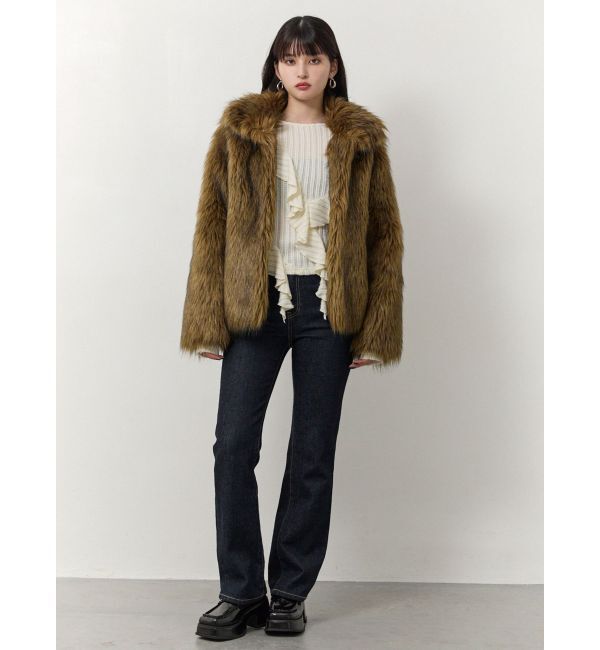 MURUA「フェイクファーラインジャガードコート」|ステンカラーコート|