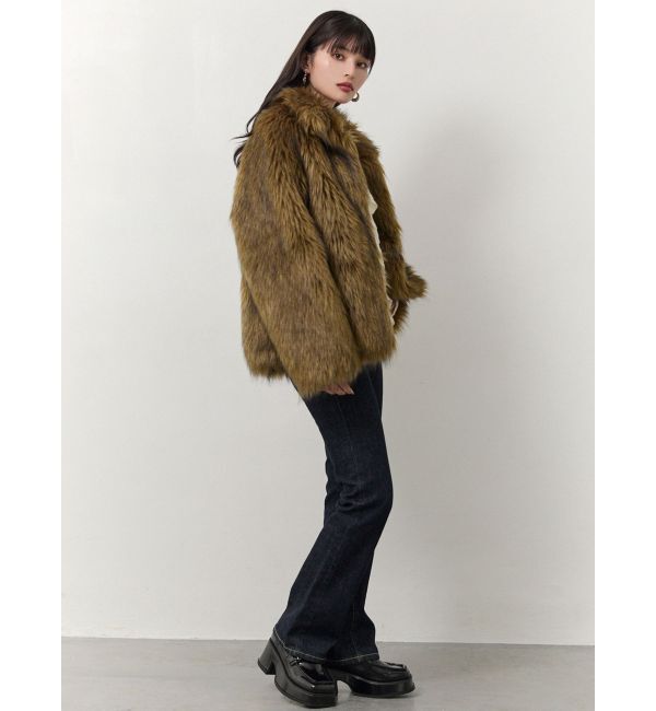 MURUA「フェイクファーラインジャガードコート」|ステンカラーコート|