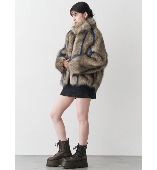 MURUA「フェイクファーラインジャガードコート」|ステンカラーコート|