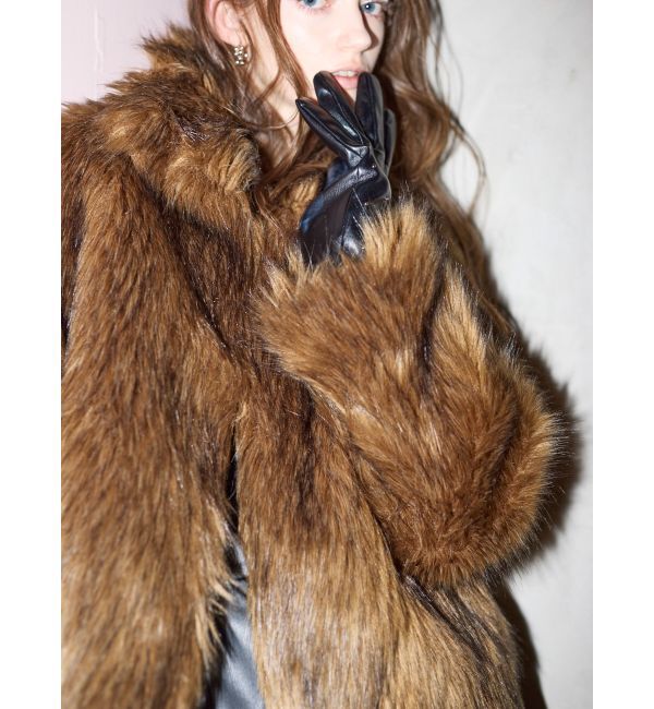 MURUA「フェイクファーラインジャガードコート」|ステンカラーコート|