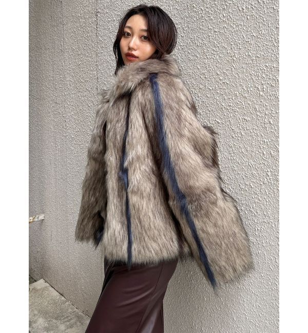 MURUA「フェイクファーラインジャガードコート」|ステンカラーコート|